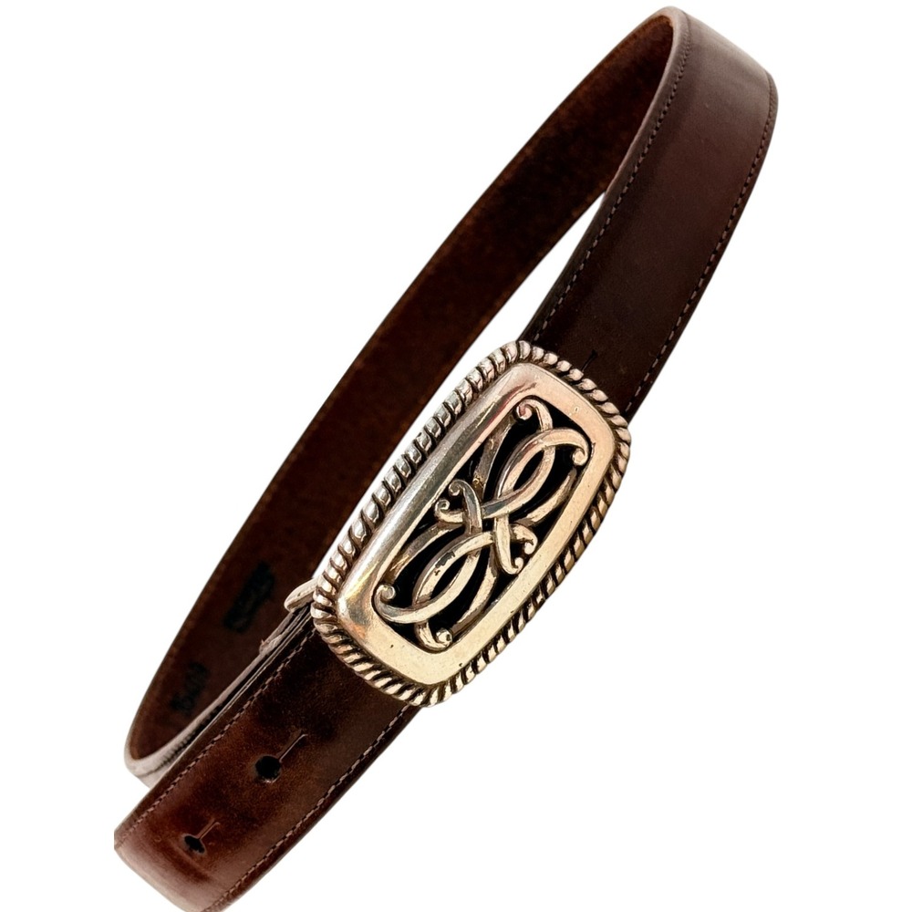 Brighton Brown Leather Belt with Silver-Tone Decorative Buckle
